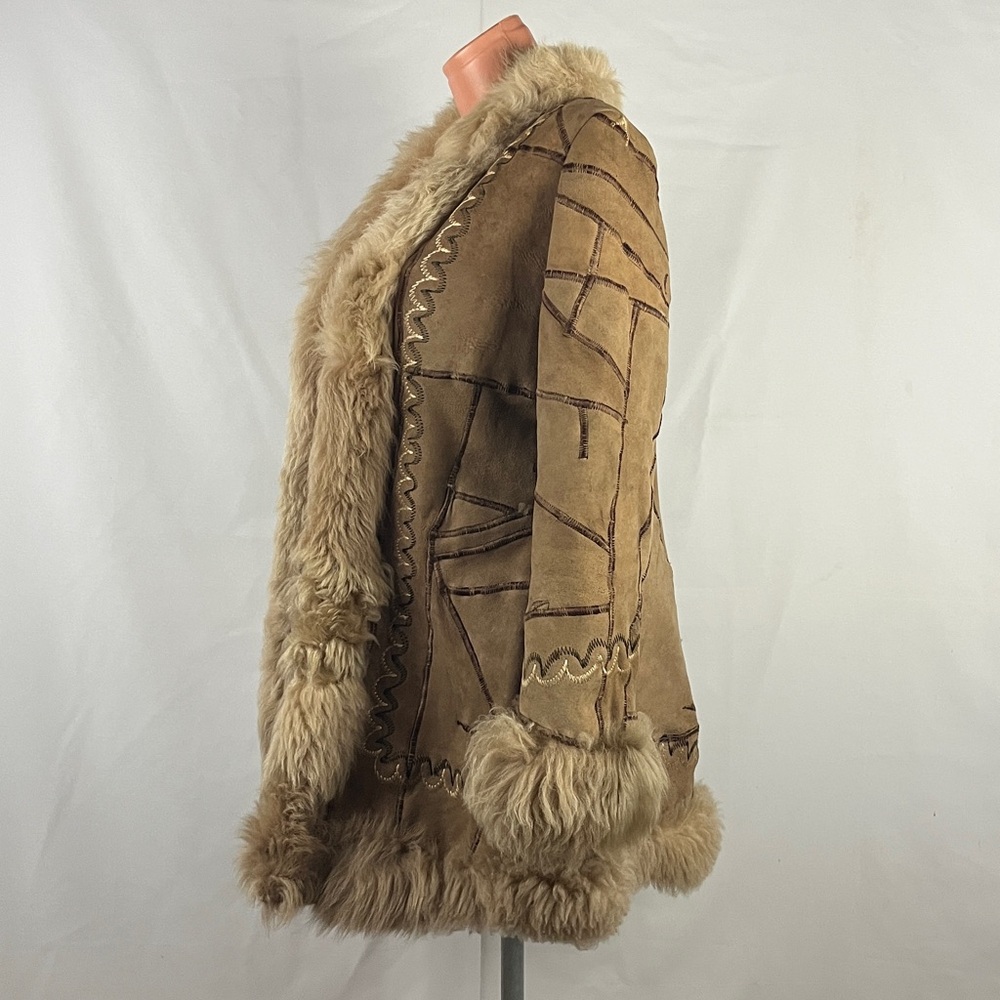 Y2K Shearling Pachwork Embroidered Pennylane Coat XS-S - Picture 2 of 13